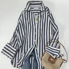 美品　スローブイエナ　オーバーサイズ　ストライプシャツ　綿100% フリー