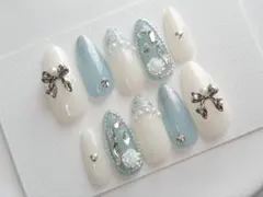 〚現品〛埋め尽くしネイル ワンホン 韓国 ツイード リボン バラ スナ系