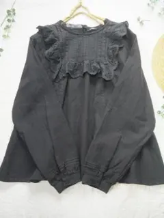 新品★サマンサモスモス★sm2★チャコール⋆綿麻フリルブラウス