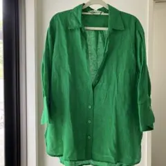 ZARA グリーン 七分袖シャツ