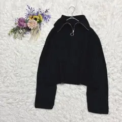 GRL　クロップド丈　ハーフジップ　長袖ニット　タートルネック　セーター　黒　M