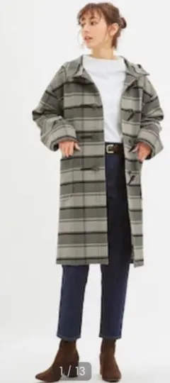 チェック柄フード付きダッフルコート Sサイズ