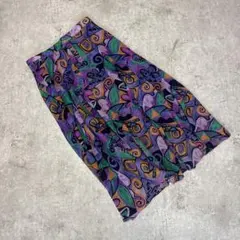 90s ヴィンテージ 総柄 フレアロングスカート アブストラクト柄 レトロ