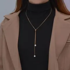 レディース　女性　アクセサリー　ゴールドループタイ パール付き　ネックレス