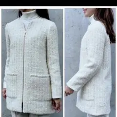 M-PREMIER エムプルミエ ジップアップツイードジャケット アイボリー