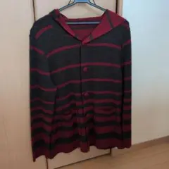 肌触り抜群！　赤黒　ボーダーカーディガン