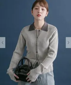 KBF バイカラーポロRIBニット　美品