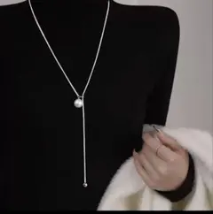 ネックレス ロング パール風ラリエット シルバー シンプル 上品 高見え 大人