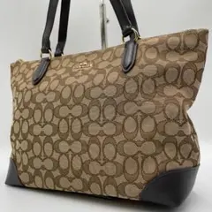 良品 COACH トートバッグ キャンバス レザー ブラック シグネチャー