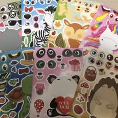 まとめ売り 顔入れシール 動物 カメ ユニコーン 知育 シール 7まい
