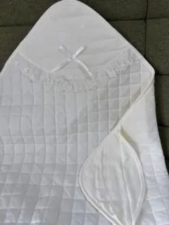 フード付きおくるみ レース付き 白 退院時 赤ちゃん 美品 送料無料