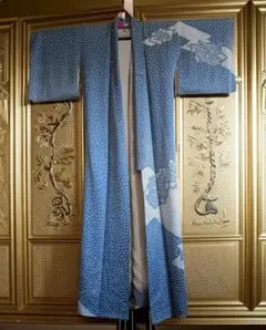 総絞り 訪問着 藍色系 鹿の子絞り 花文様のサムネイル