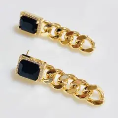 14KGP s925ポスト　黒　ジルコニア　チェーン　揺れ揺れ　ピアス　おしゃれ