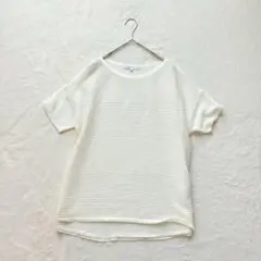 【アンタイトル】半袖ニット（M)リブ シンプル クルーネック 日本製 混綿