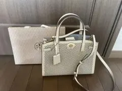美品Tory Burch ロビンソンサッチェル ホワイト レザーメッシュバック