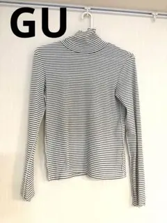 レディース　GU ボーダー　ソフトリブ タートルネック Sサイズ　黒白　薄手