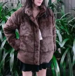 美品 ザラ ZARA フェイクファージップジャケット L 茶