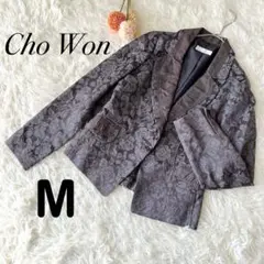 【Cho Won】テーラードジャケット 花柄 総柄 裏地 グレー系 M 韓国製