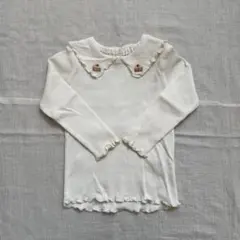 フリル襟　カップケーキ刺繍　長袖カットソー