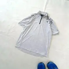 ランニングウエア　半袖　ケイパ　メンズ　Tシャツ　ハーフジップ　M 白　グレーのサムネイル