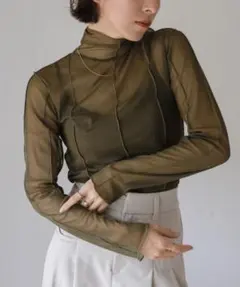 【タグ付き】select MOCA ハイネックシアーリンキングメロートップス