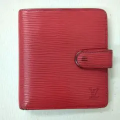 ルイヴィトン　折り財布　ポルト　ビエ　コンパクト　エピ　RED　レザー