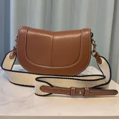 ZARA トップステッチクロスボディバッグ ブラウン