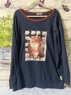 猫プリント ネイビー 長袖TシャツＰＡ UＲ＆ＪＯEのサムネイル