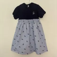 新品アプレリボン柄ネイビーワンピース 140