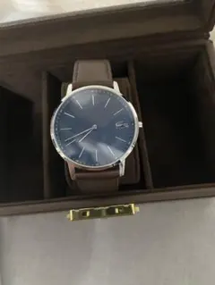 ネイビー アナログ時計 レザーベルト