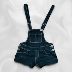 レディース デニムサロペット ショートパンツ オーバーオール M 濃紺