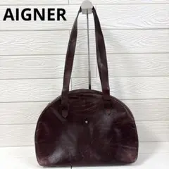AIGNER レザー ハンドバッグ ダークブラウン 無地 通勤 卒業式 入学式のサムネイル
