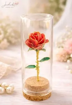 アメリカンフラワー★小さなガラス瓶の薔薇 　サーモンピンク