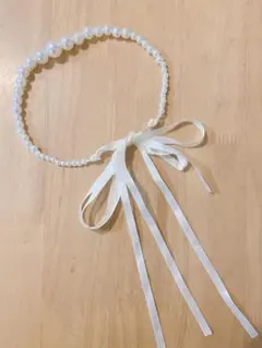 パールリボン付きヘアバンド　カチューシャ