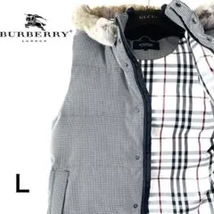 ꧁美 品꧂ バーバリー ブラックレーベル ダウンベスト ラビットファー 千鳥格子