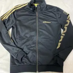 adidas ジップアップジャケット 黒 ゴールド