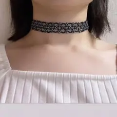 【再販】レース模様のチョーカー(black)　ハンドメイド　ビーズネックレス