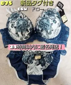 ゴージャスフラワーパール育乳脇高ブラジャー&フルバックショーツ　D75ショーツM