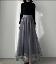 Louereルエレ チュール ロングスカート グレー ロング丈 Sのサムネイル