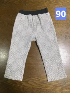 【90サイズ】TOPVALU 裏起毛千鳥格子柄ロングパンツ〜ブラック×ホワイト