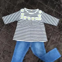 petit main ボーダートップス ジーンズ