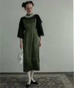 【半額】BONLECILL noirフリル袖 7分袖ワンピース