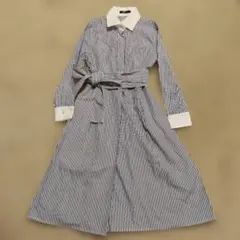 ストライプ柄 シャツワンピース ベルト付き