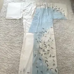 夏物 訪問着 刺繍入り 正絹 水色×白 上品柄 仕立て上がり 美品