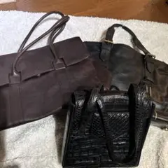 3点セット　レザー トートバッグ ブラウン ブラック クロコダイル風