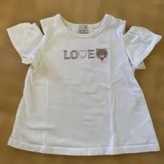 petit main プティマイン 猫刺繍 肩あきTシャツ 110cm