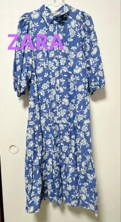 ZARA ザラ　花柄ティアードワンピース　パフスリーブ　コットン