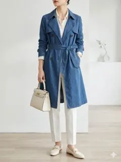 美品　ヤヌーク YANUK デニムトレンチコート ブルー Sサイズ Aラインのサムネイル