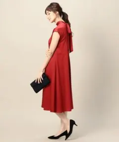 beauty&youth サテンバックリボンフレアワンピース