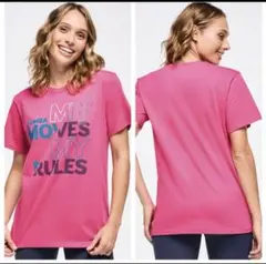 ヨガ，ダンス　ZUMBA男女兼用ピンクTシャツ、Mのサムネイル